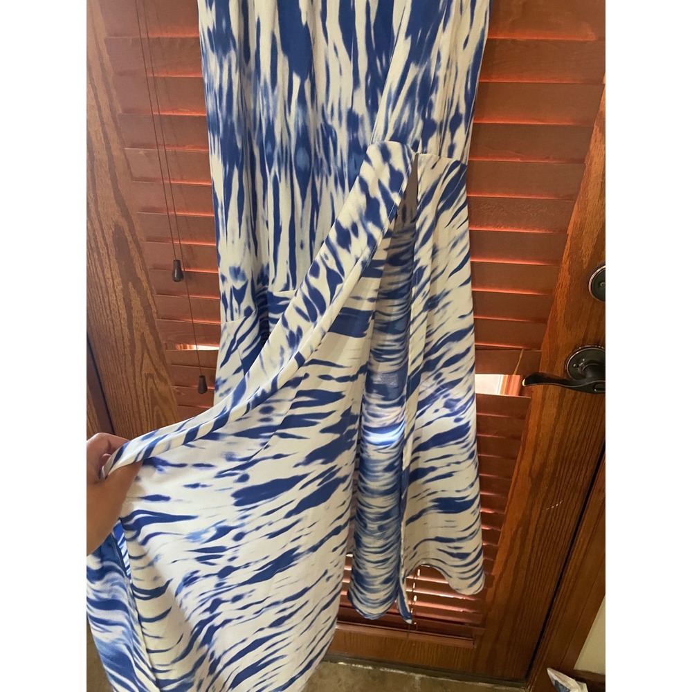 Habitual Blue White Ikat Strapless Popover Maxi Dress Size M Side Slit Summer - Picture 4 of 8